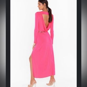 Nasty Gal - Cowl Back midi slit dress in Hot Pink